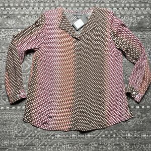 Selection by Ulla Popken NWT Long Sleeve Button Up Blouse Size 12/14 Geometric